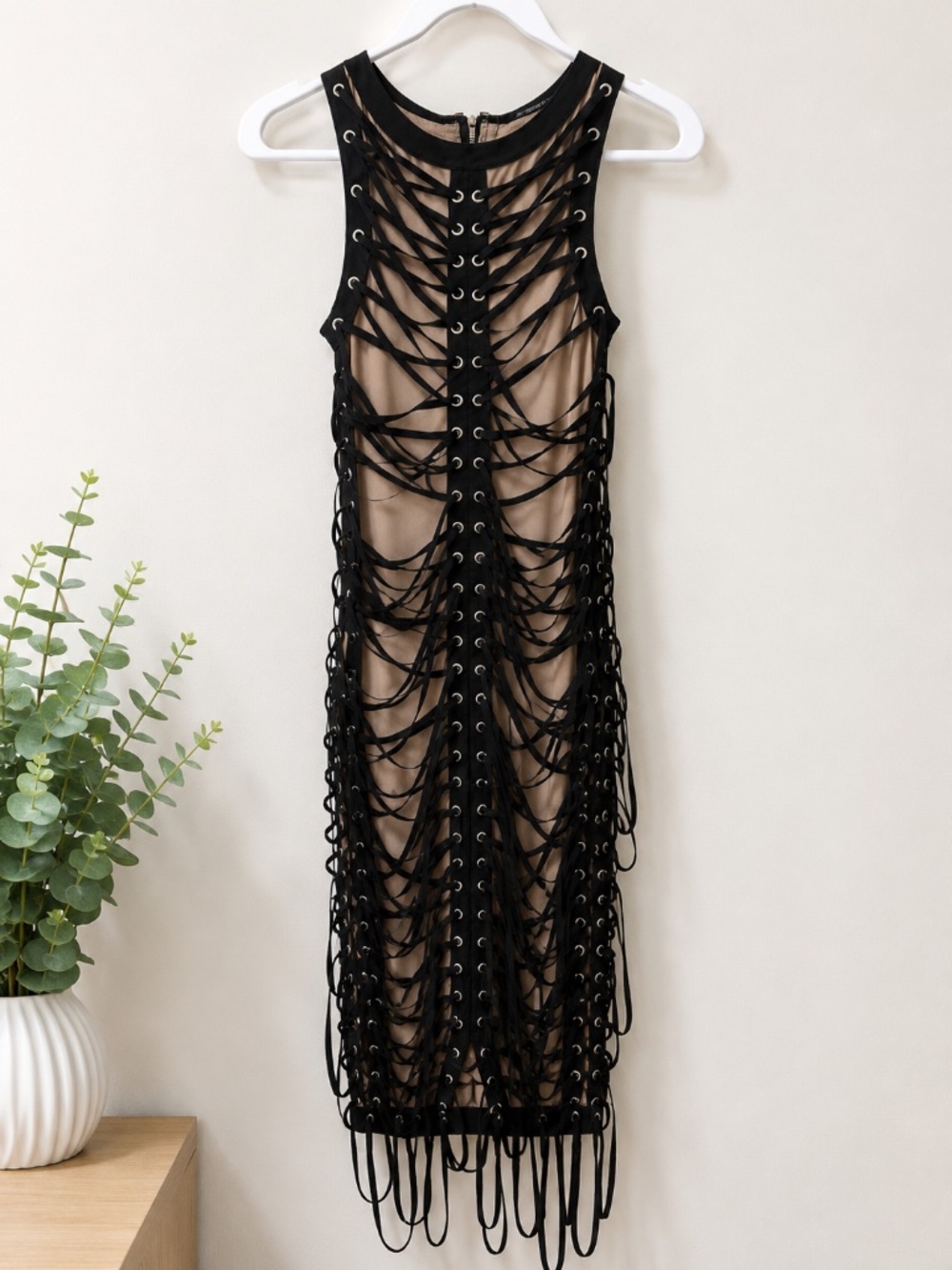 Black Strappy Cutout Lace-Up Midi Dress | Women's